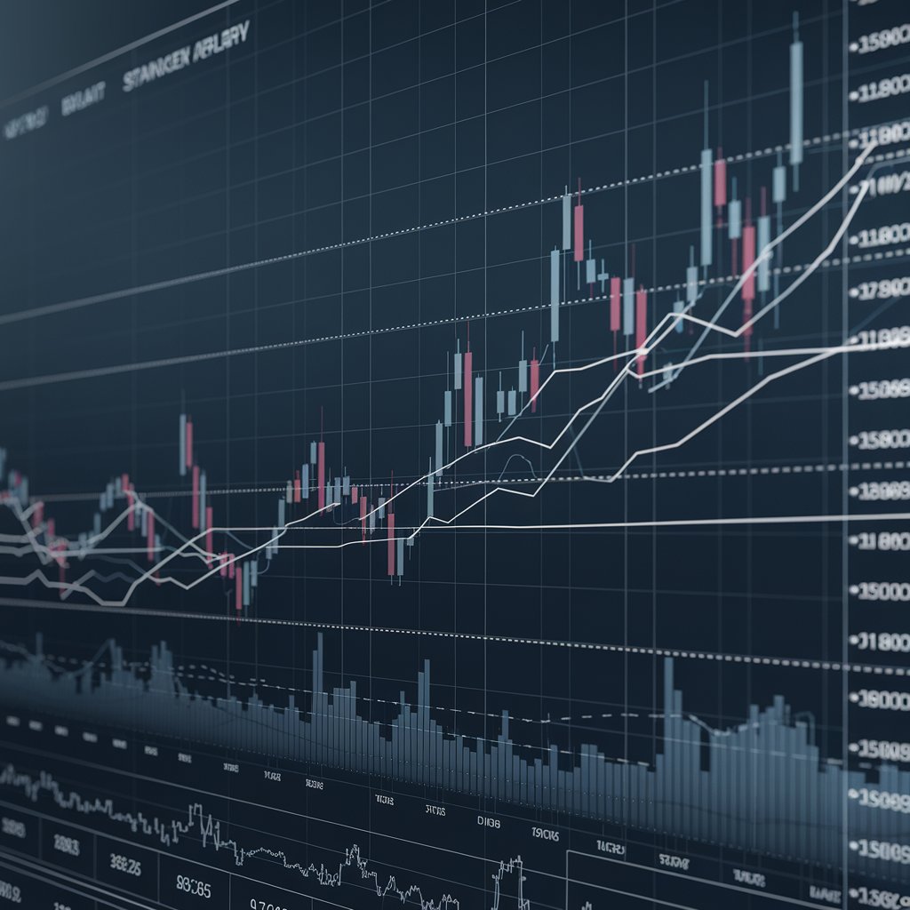 A stock market chart or a series of financial graphs showing stock growth over time with varying trends in large-cap, mid-cap, and small-cap stocks.